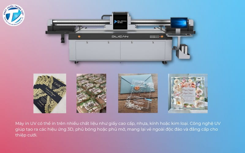 Máy in UV in các loại thiệp cao cấp: Kính, mica, kim loại... 